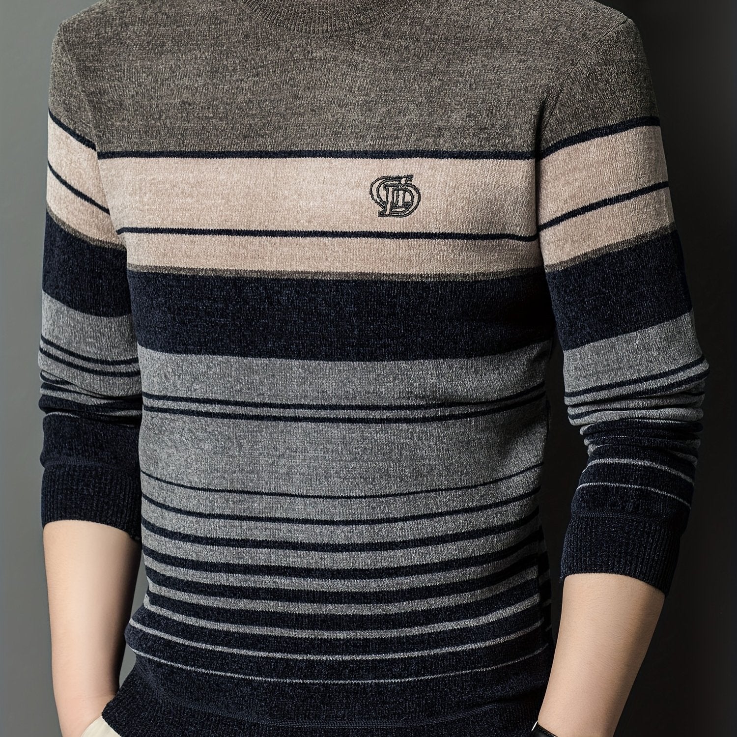 Dagursson | Thermische fleece gevoerde wintertrui voor heren – Warme gestreepte gebreide pullover
