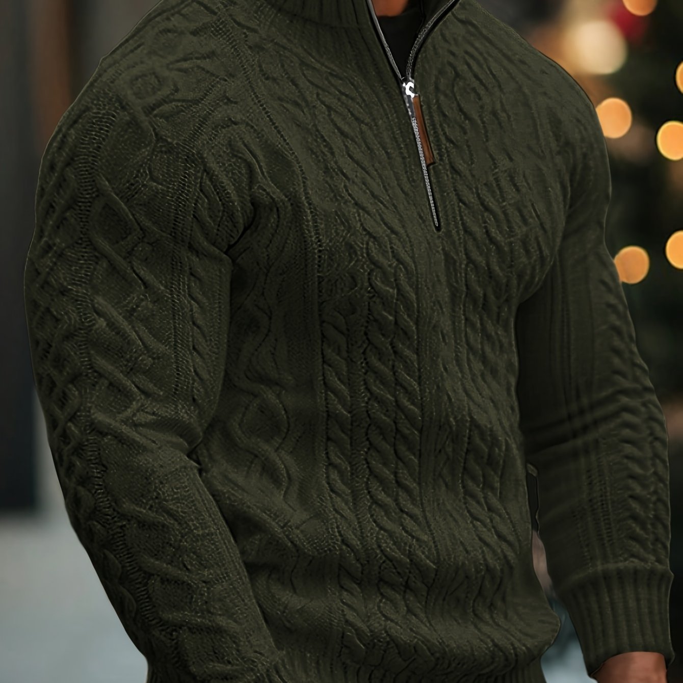 Dagfinn | Heren trui met halve rits en structuur – opstaande kraag, pullover met rits, zacht breisel
