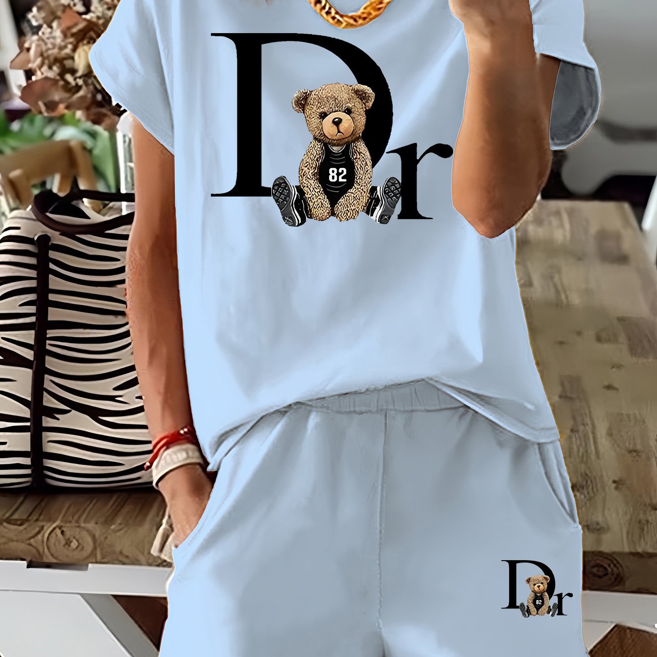 Delora | Dames 2-delige set met grafische print - T-shirt met korte mouwen & koordshort