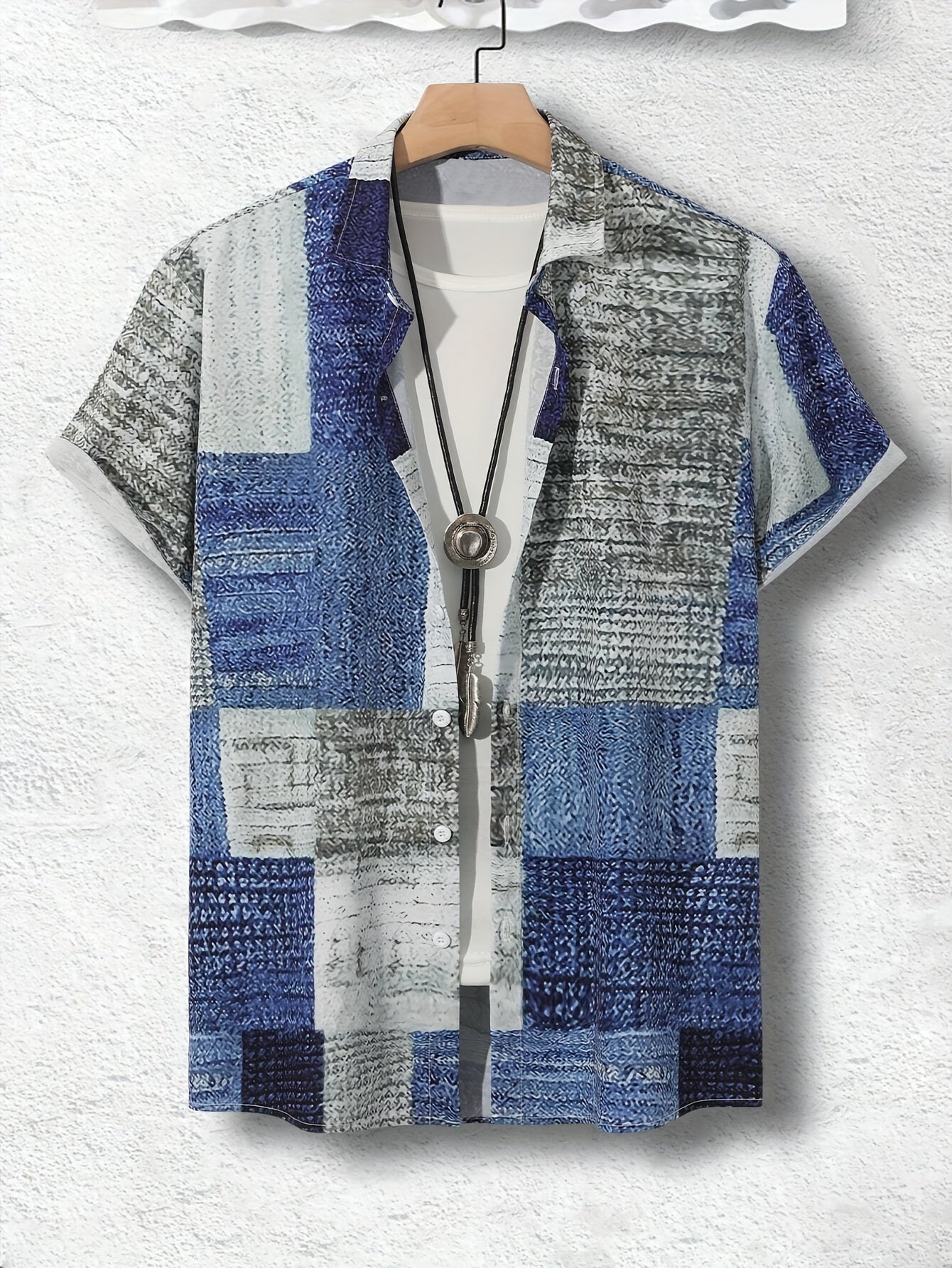 Royce | Casual herenoverhemd met korte mouwen en patchworkprint in contrasterende kleuren