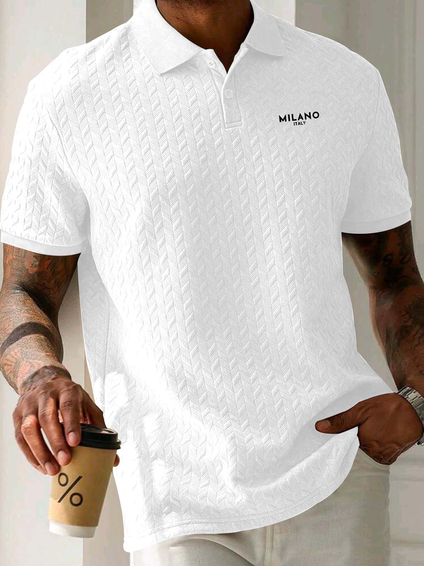Bjarne | Elegant Herenpoloshirt met Textuur - Casual Knopenkraag, Korte Mouw