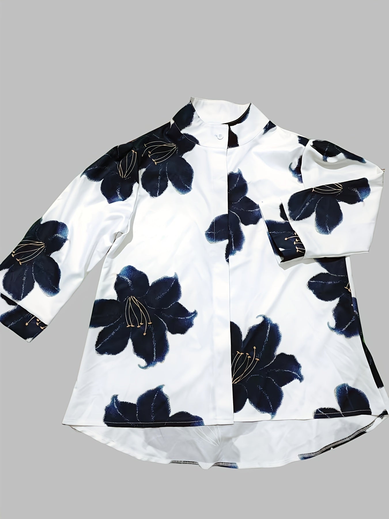 Mechtild | Damesbloemenblouse met gebloemde hals - Casual 3/4 mouwen elegante top