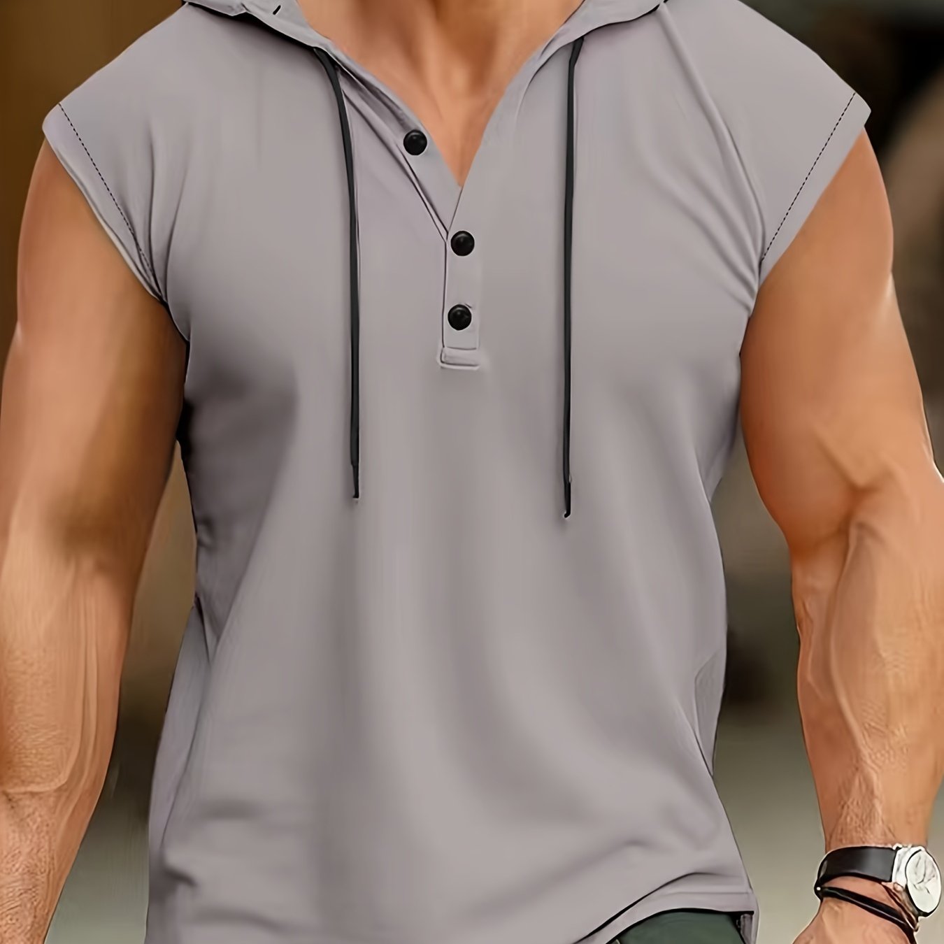 Acton | Heren mouwloze hooded Henley Tank - Ademend sportshirt