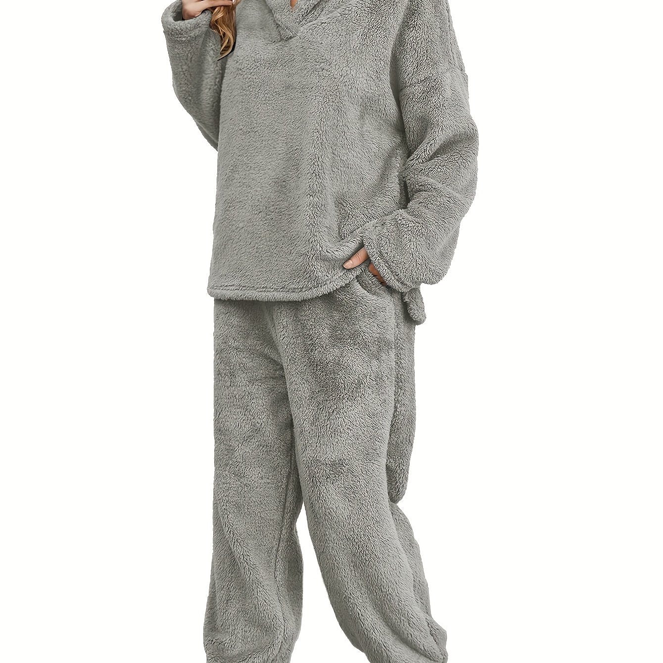 Drielle | Koraal Fleece Loungewear Set - Knusse Hoodie + Broek Warme Slaapkleding voor Herfst & Winter