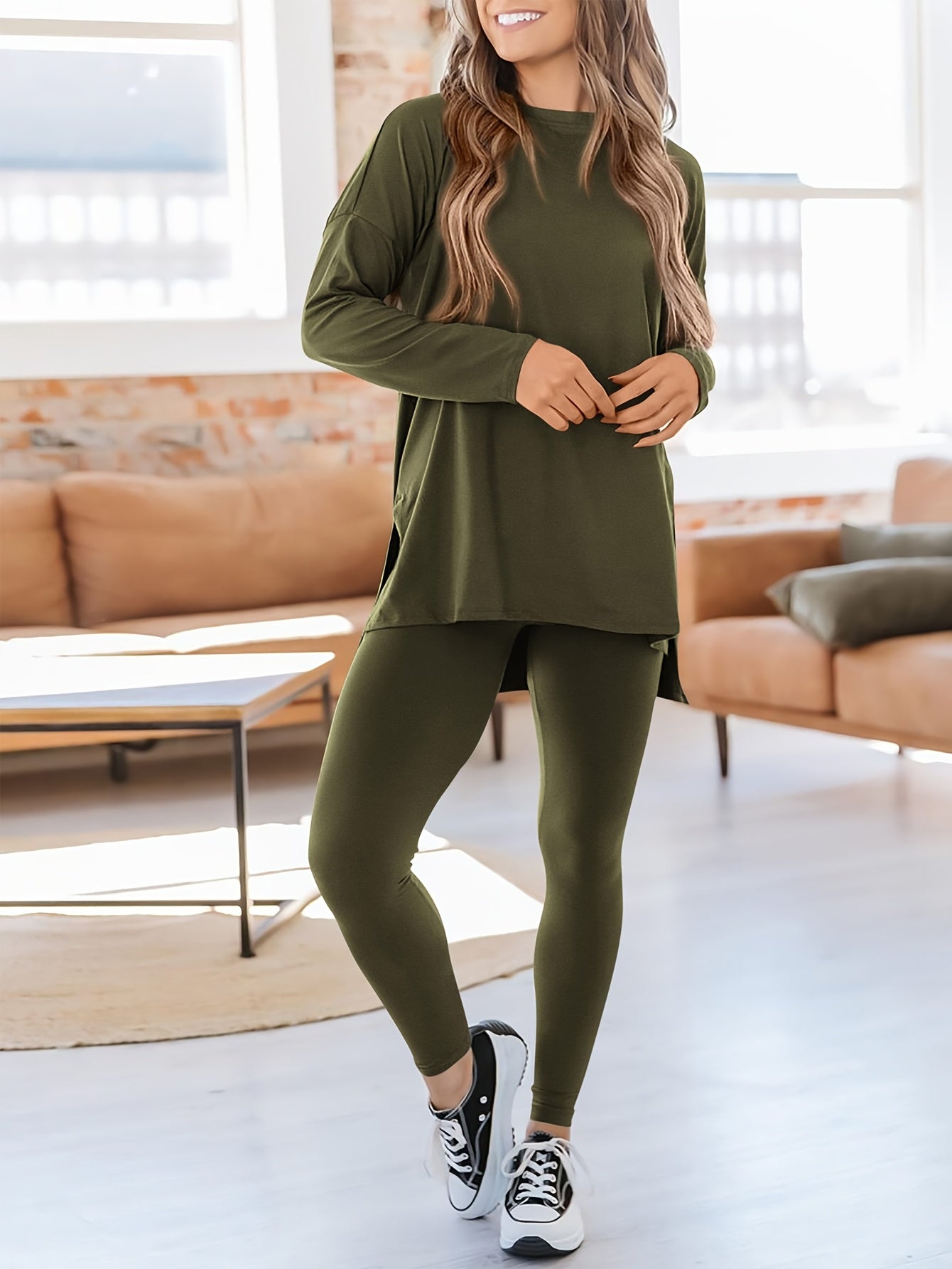 Beryss | Dames 2-delige outfit - Ontspannen pasvorm, lange mouwen, top en leggings, casual herfstkleding