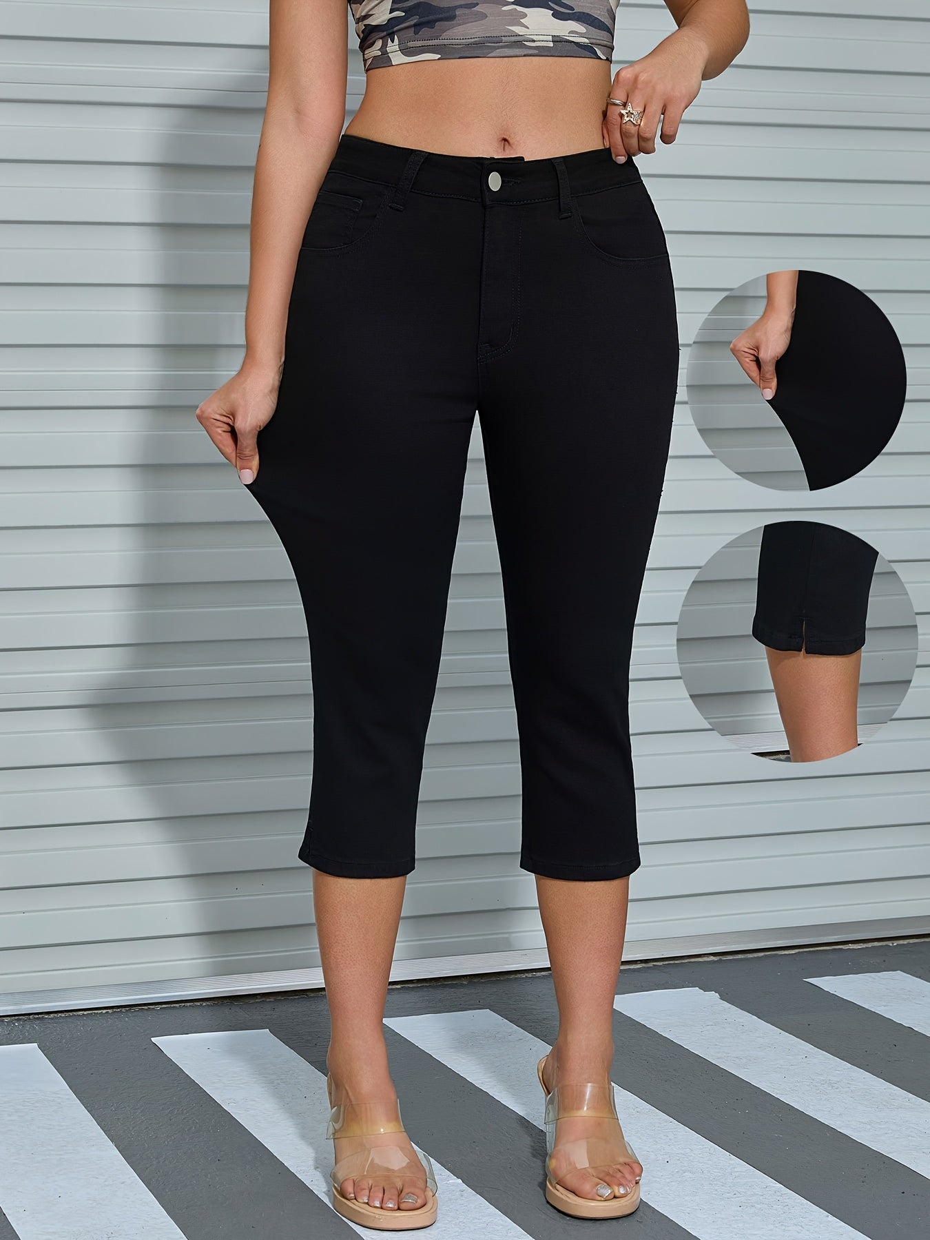 Katja | Dames stretch denim capribroek - Slim Fit, casual zomerjeans