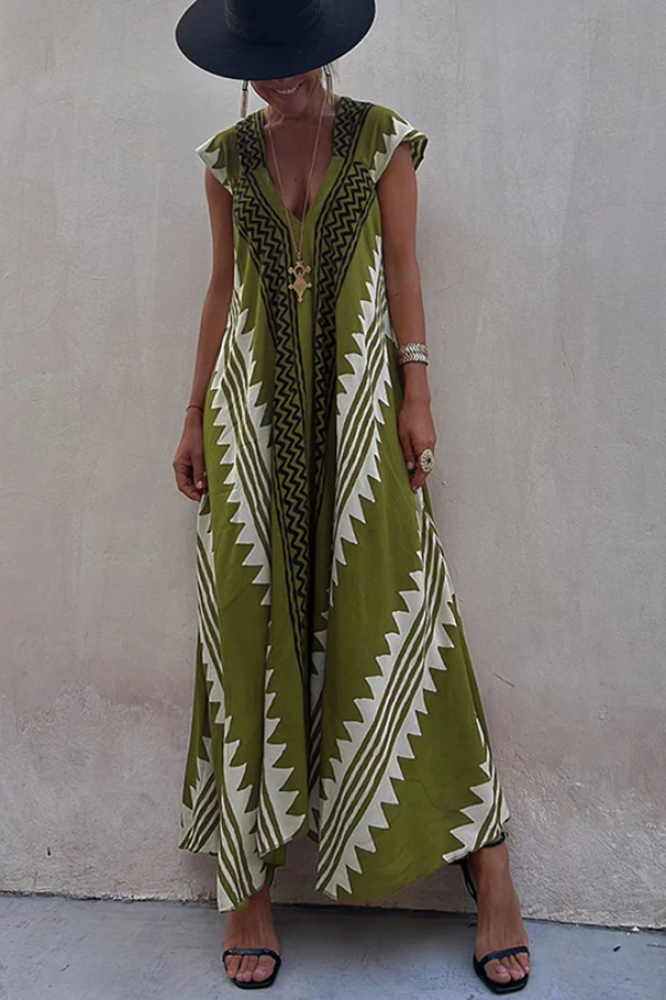 Valindrae | Boho geometrische print maxi-jurk zonder mouwen - Vloeiend, oversized, zomer strand & vrijetijdskleding
