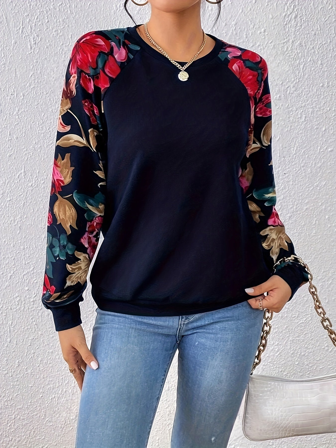 Peonia | Dames sweatshirt met raglanmouwen en elegante bloemenprint – Casual trui met lange mouwen