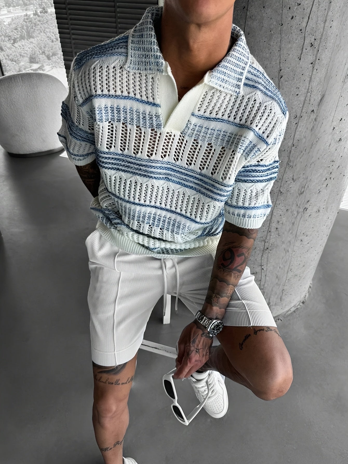 Aemon | Gebreid poloshirt voor heren - casual streetwear met korte mouwen en uitgesneden ontwerp,