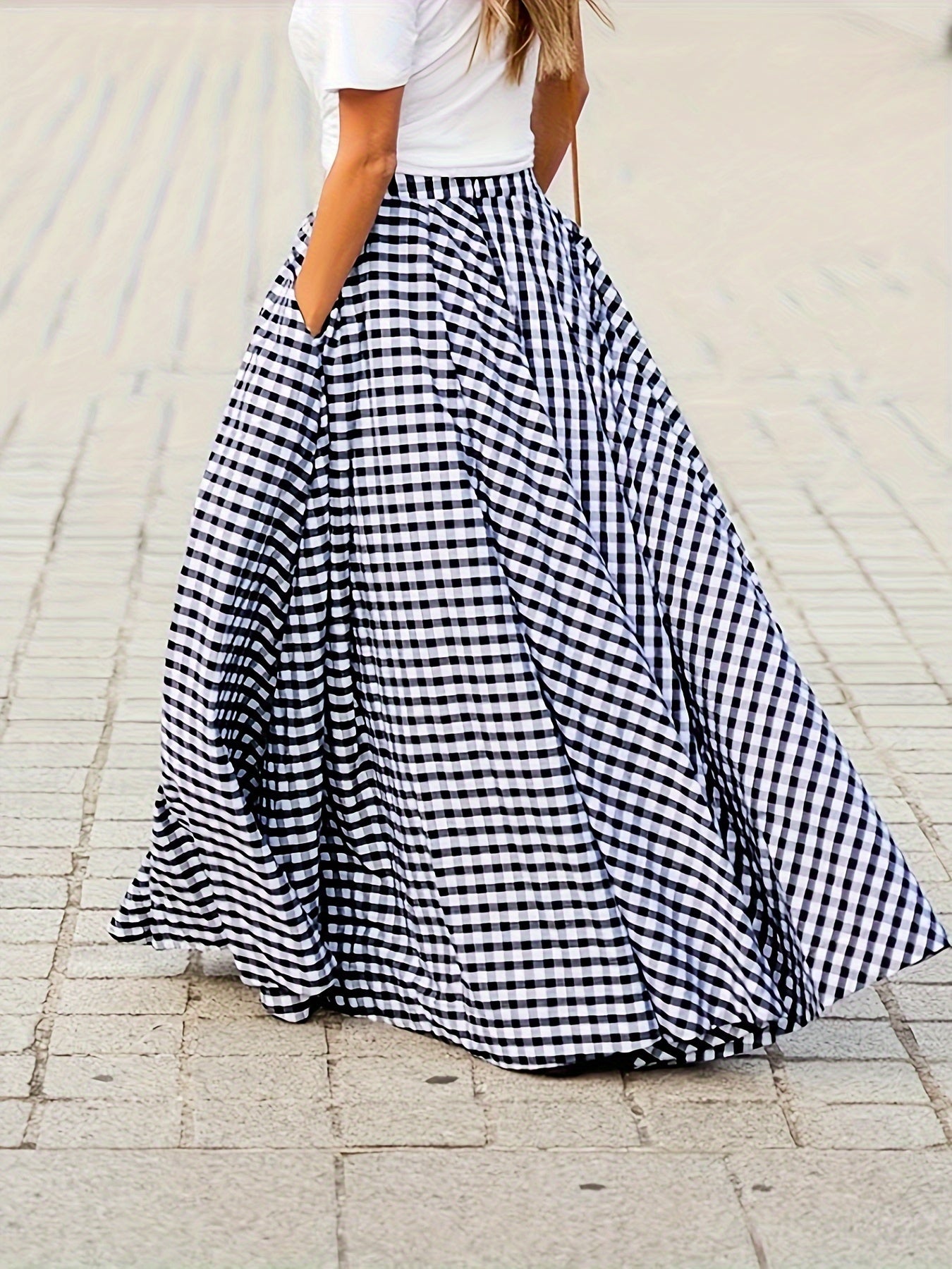 Mirthea | Gingham midirok voor dames - hoge taille, vloeiende A-lijn, elegant en lichtgewicht