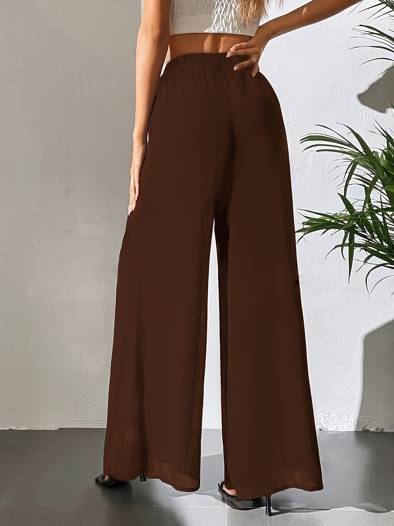 Maurelle | Hoge taille chiffon broek met wijde pijpen voor dames – Uitlopend, transparante mesh overlay