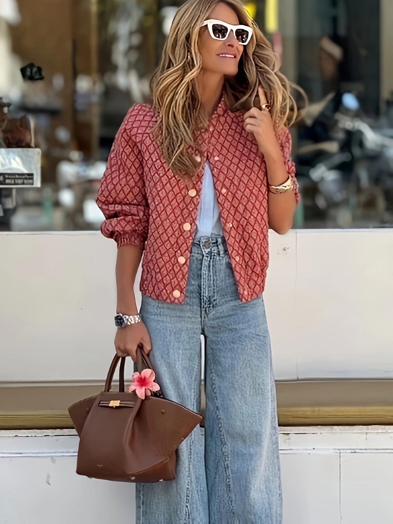 Delysia | Retro Chic gebloemd damesvest - rood met witte knoopjes, casual lichtgewicht