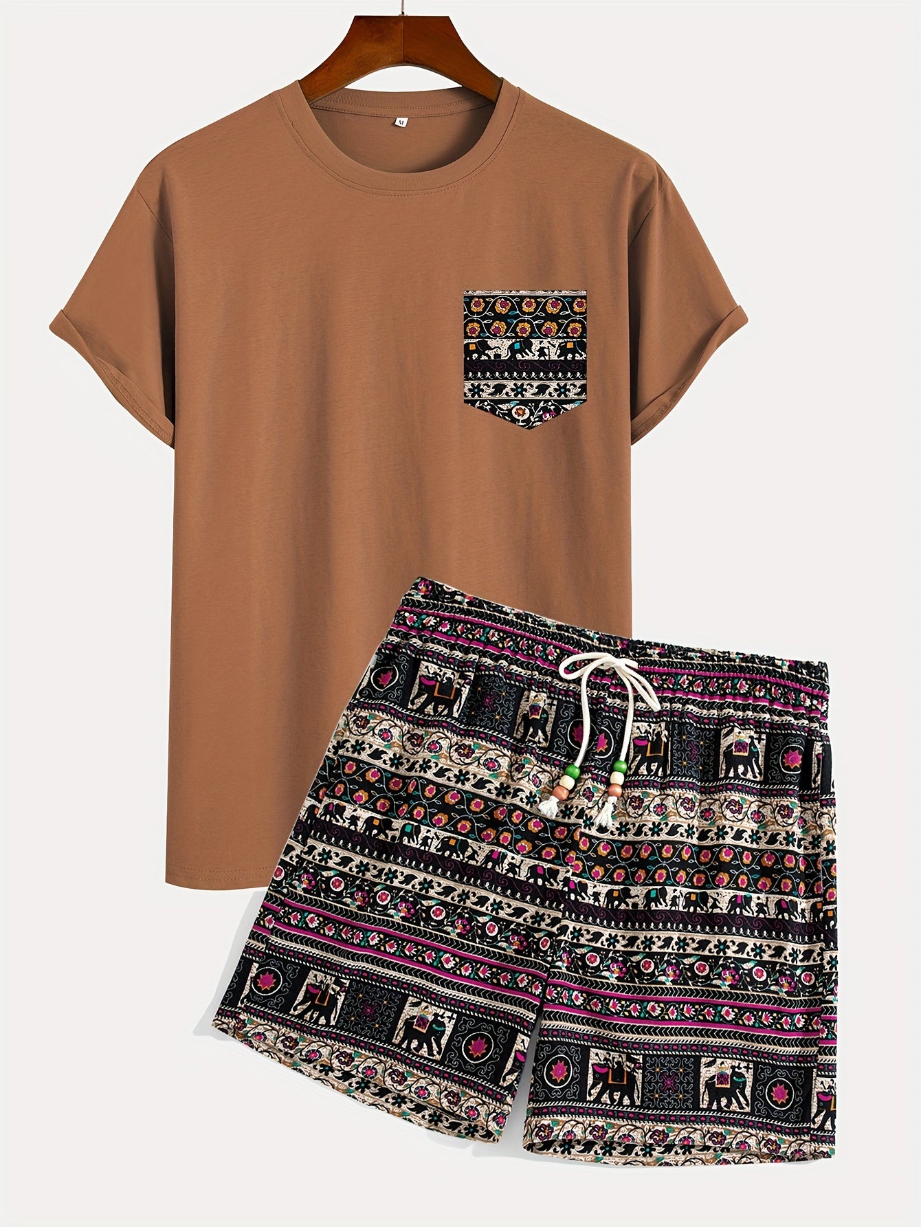 Wilson | Heren Boho Tribal Katoenen T-Shirt en Shorts Set - Casual Loungewear