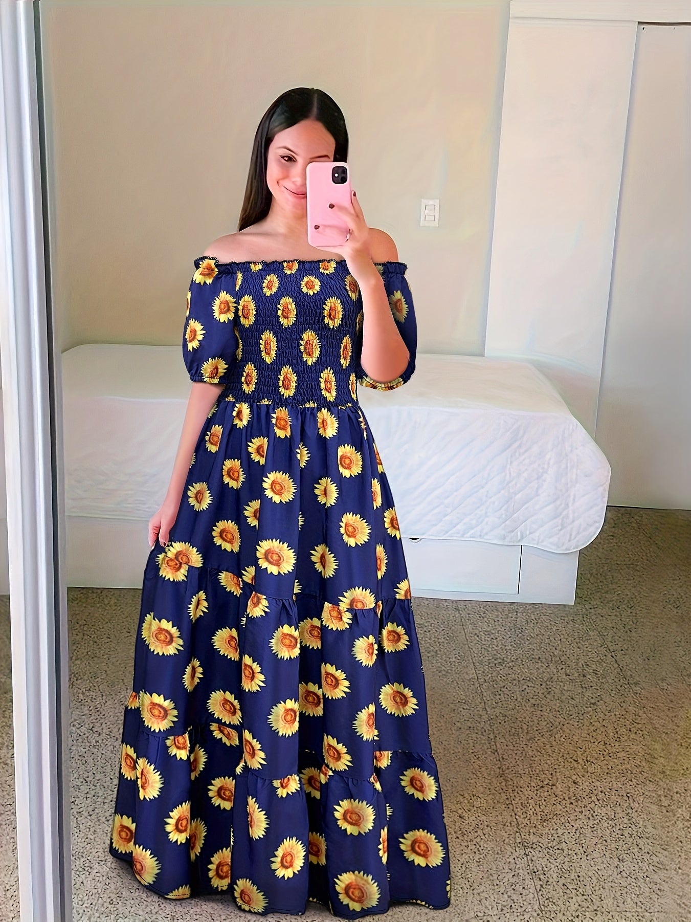 Kasia | Gradiënt print tiered maxi jurk - Casual off- schouder feestjurk voor vrouwen