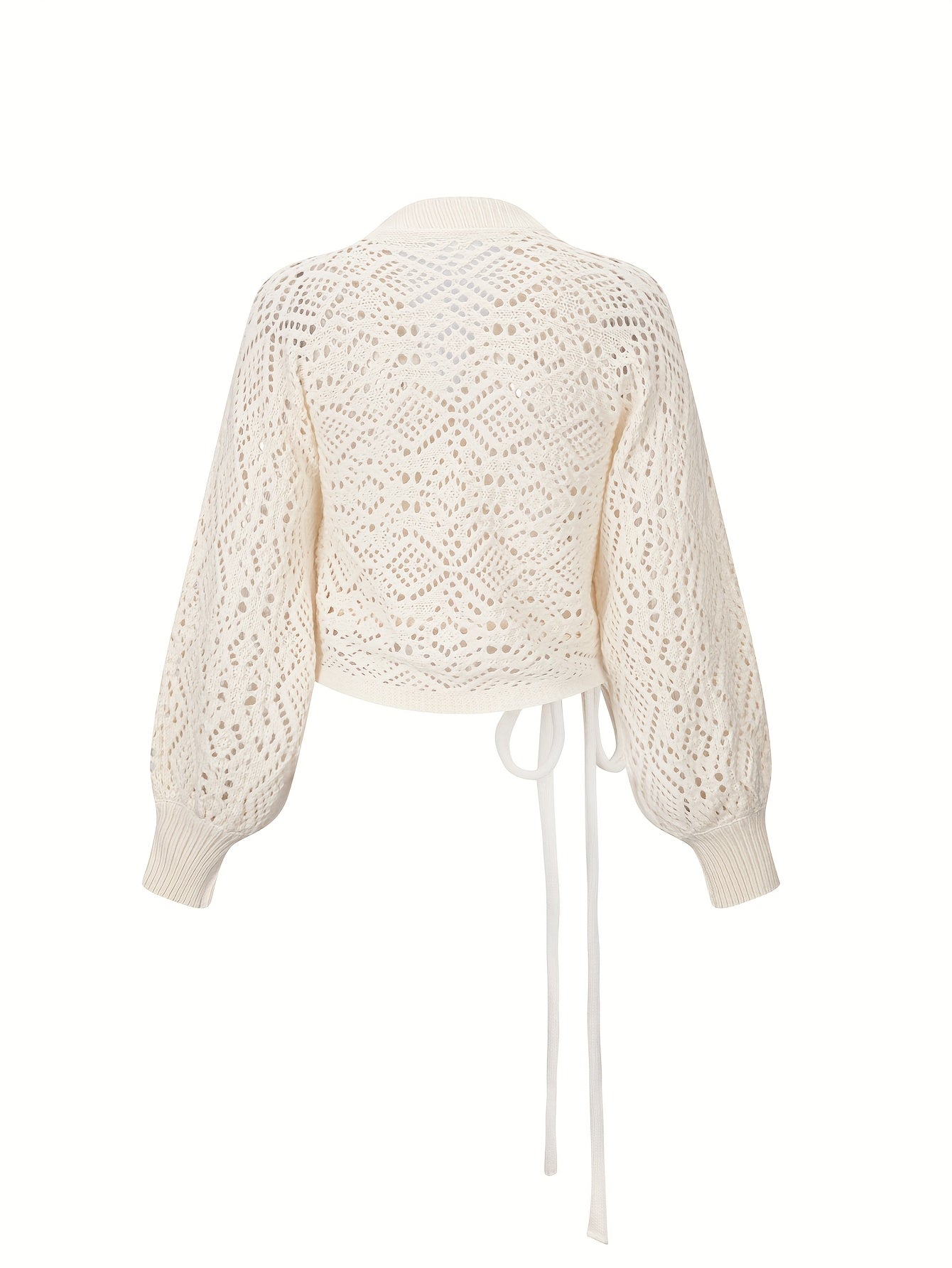 Quessira | Elegante V-hals trui met lantaarnmouwen – Halfdoorzichtige open voorkant, uitgesneden gebreide top