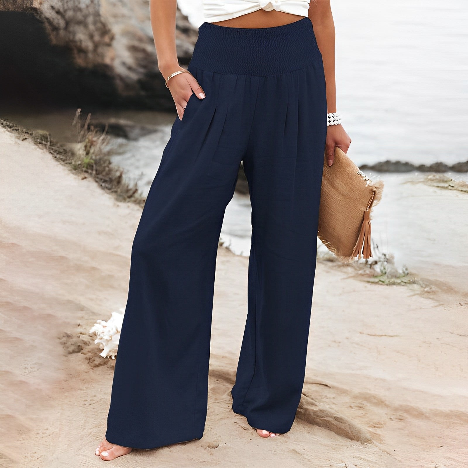 Vanthira | Broek met wijde pijpen, ademend - hoge taille, losse pasvorm, elastische tailleband