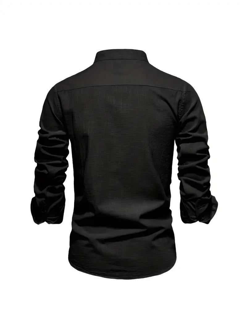 Ottokar | Klassiek herenoverhemd met staande kraag en knoopsluiting - lange mouwen, casual, slim fit