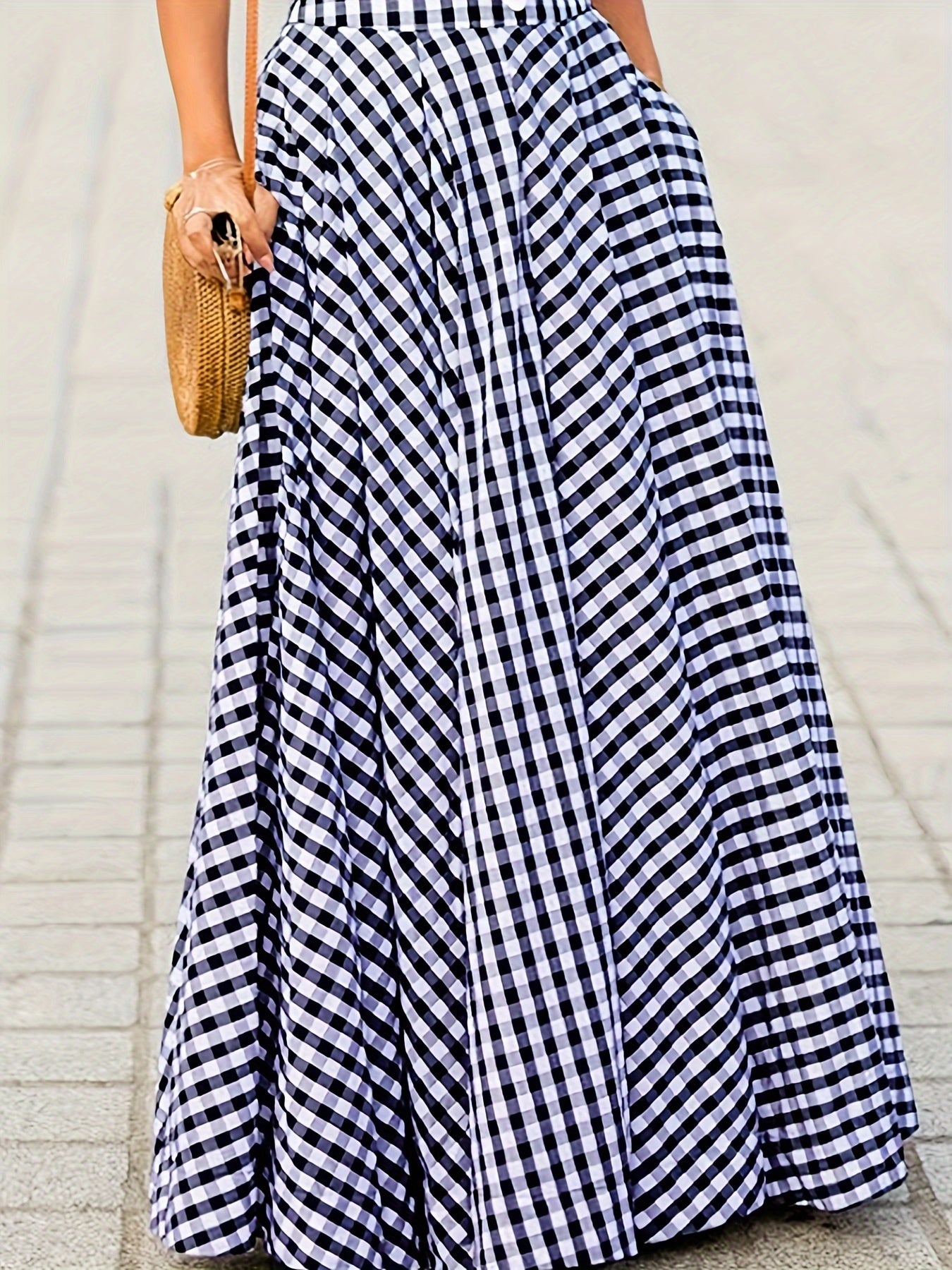 Mirthea | Gingham midirok voor dames - hoge taille, vloeiende A-lijn, elegant en lichtgewicht