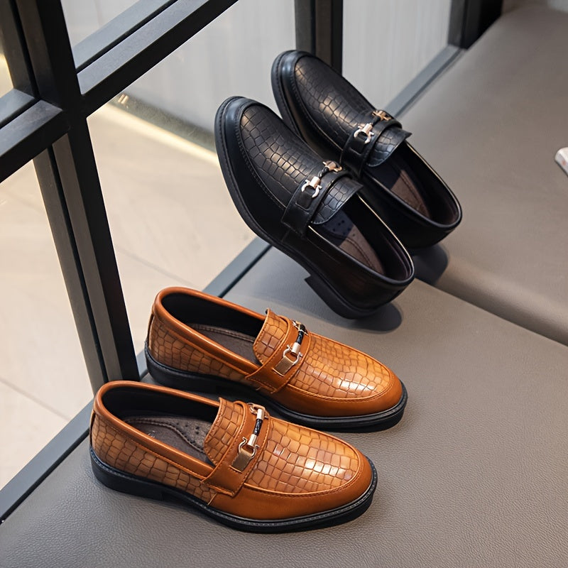 BreezLoaf | Heren Slip-On Loafers - Vintage zakelijke geklede schoenen met metalen gesp
