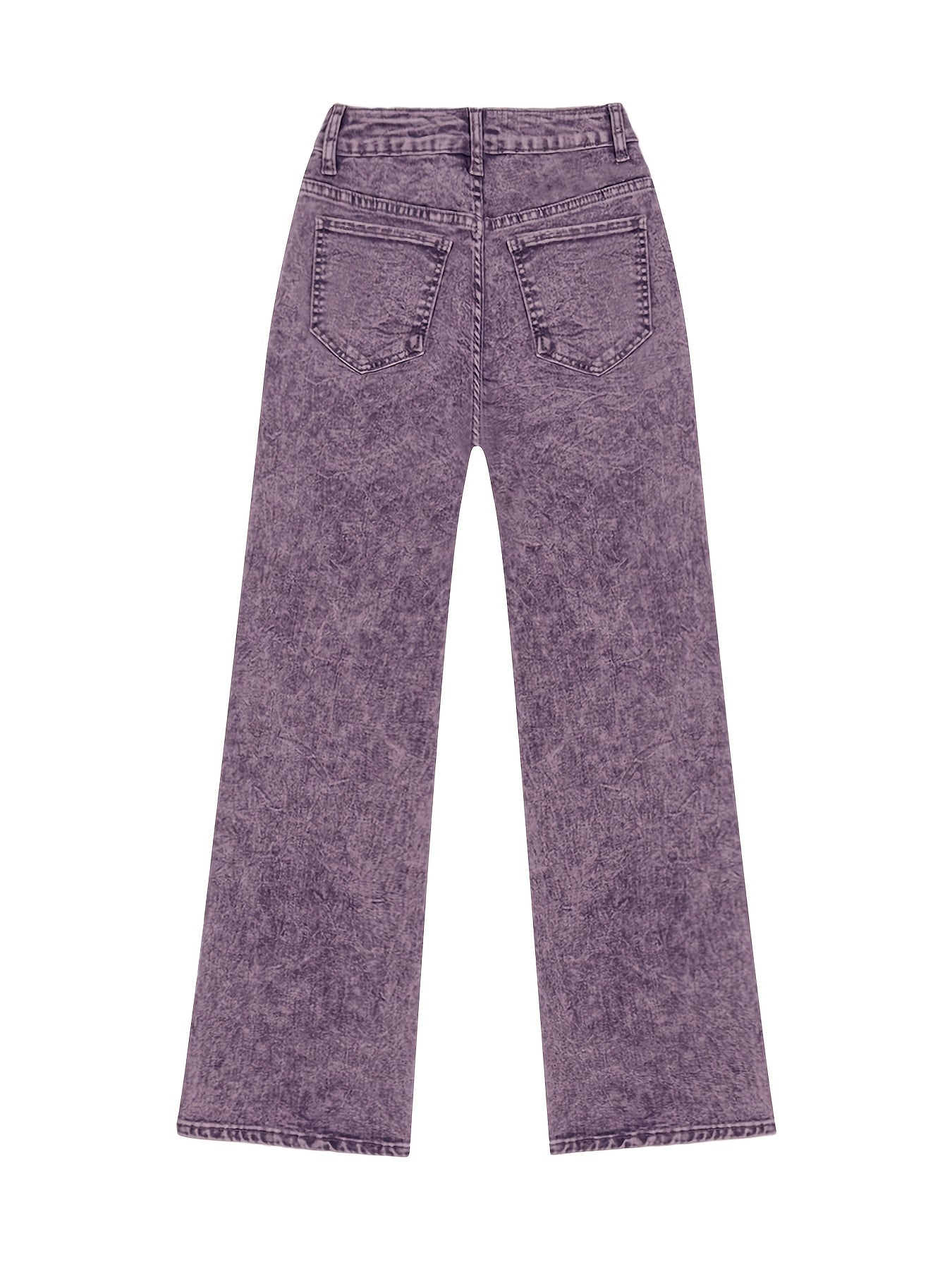 Viridia | Hoge taille stretch jeans voor dames – Losse acid wash rechte en wijde pijpen, buikcontrole, zakken