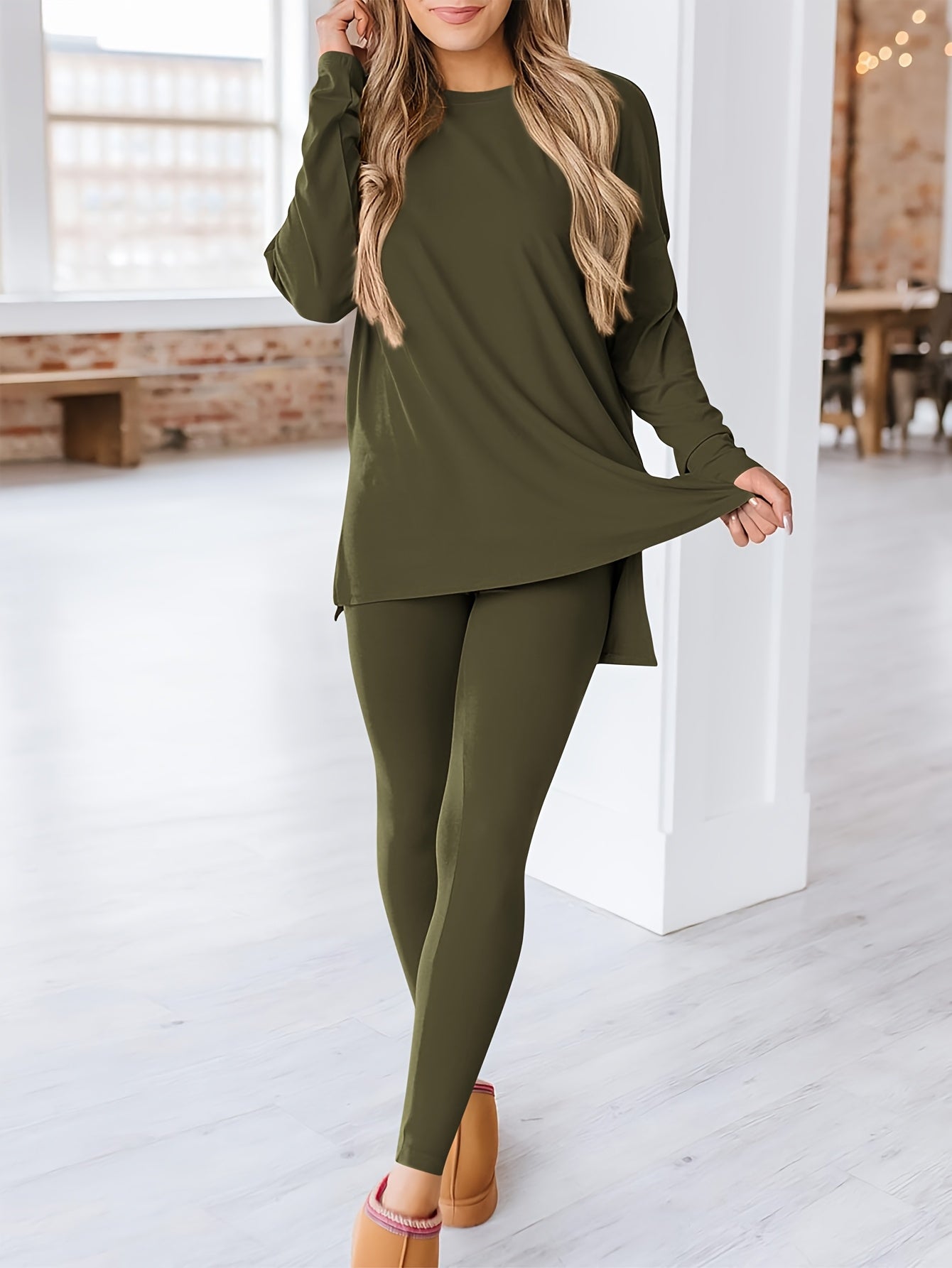 Beryss | Dames 2-delige outfit - Ontspannen pasvorm, lange mouwen, top en leggings, casual herfstkleding