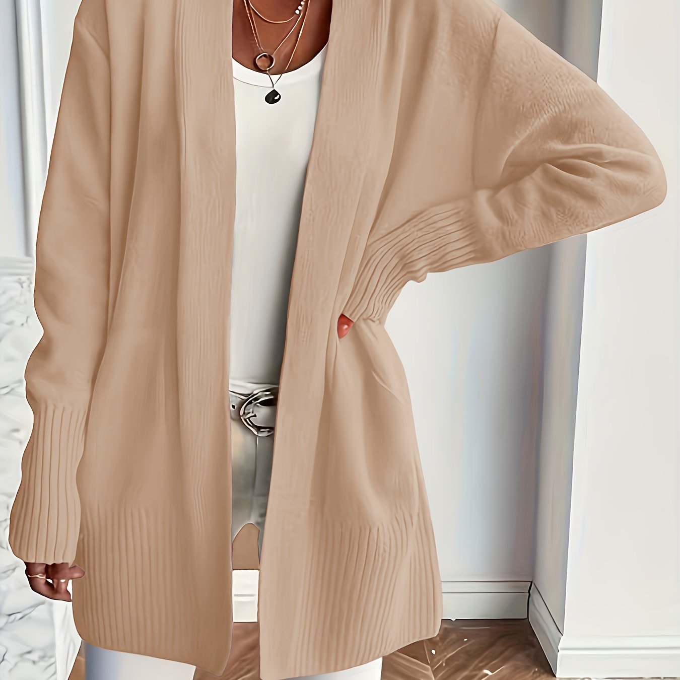 Rosavine | Open gebreid vest voor dames - Relaxed Fit, lange mouwen, gezellig casual vest met zakken