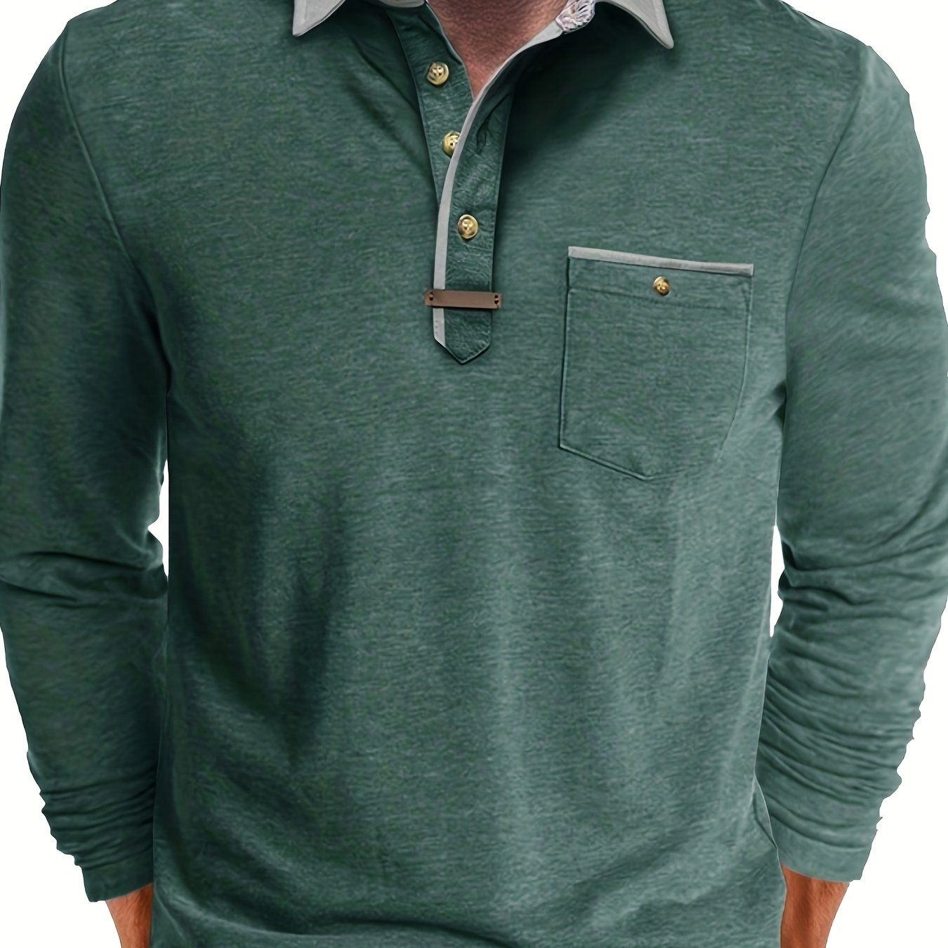 Paulo | Herenpolo met lange mouwen – Casual Henley met kleurblok kraag en borstzak