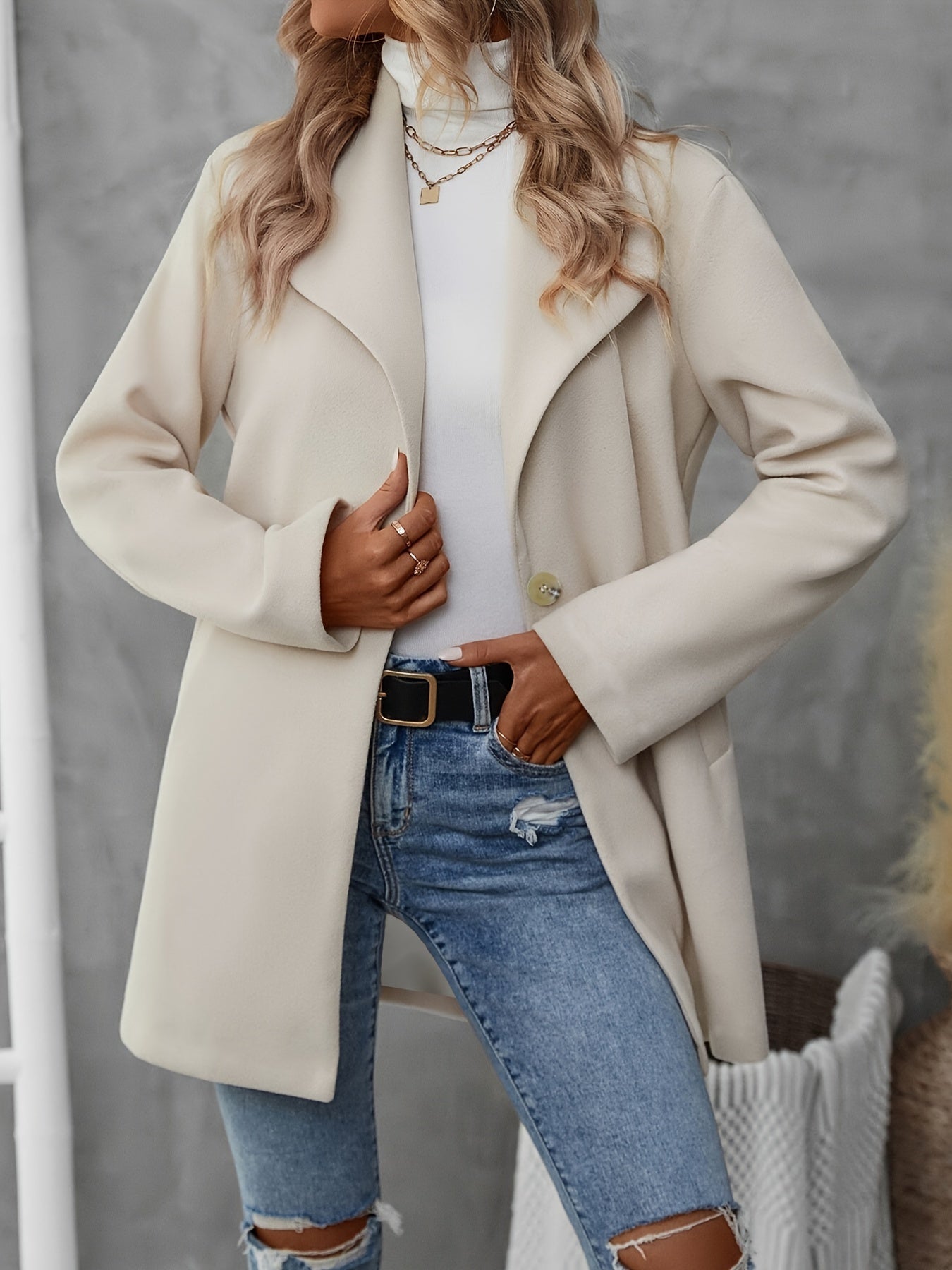 Cyrinae | Stijlvolle Blazer voor dames met brede kap - Lange Mouw Jas, Elegante Fall/Winterjas