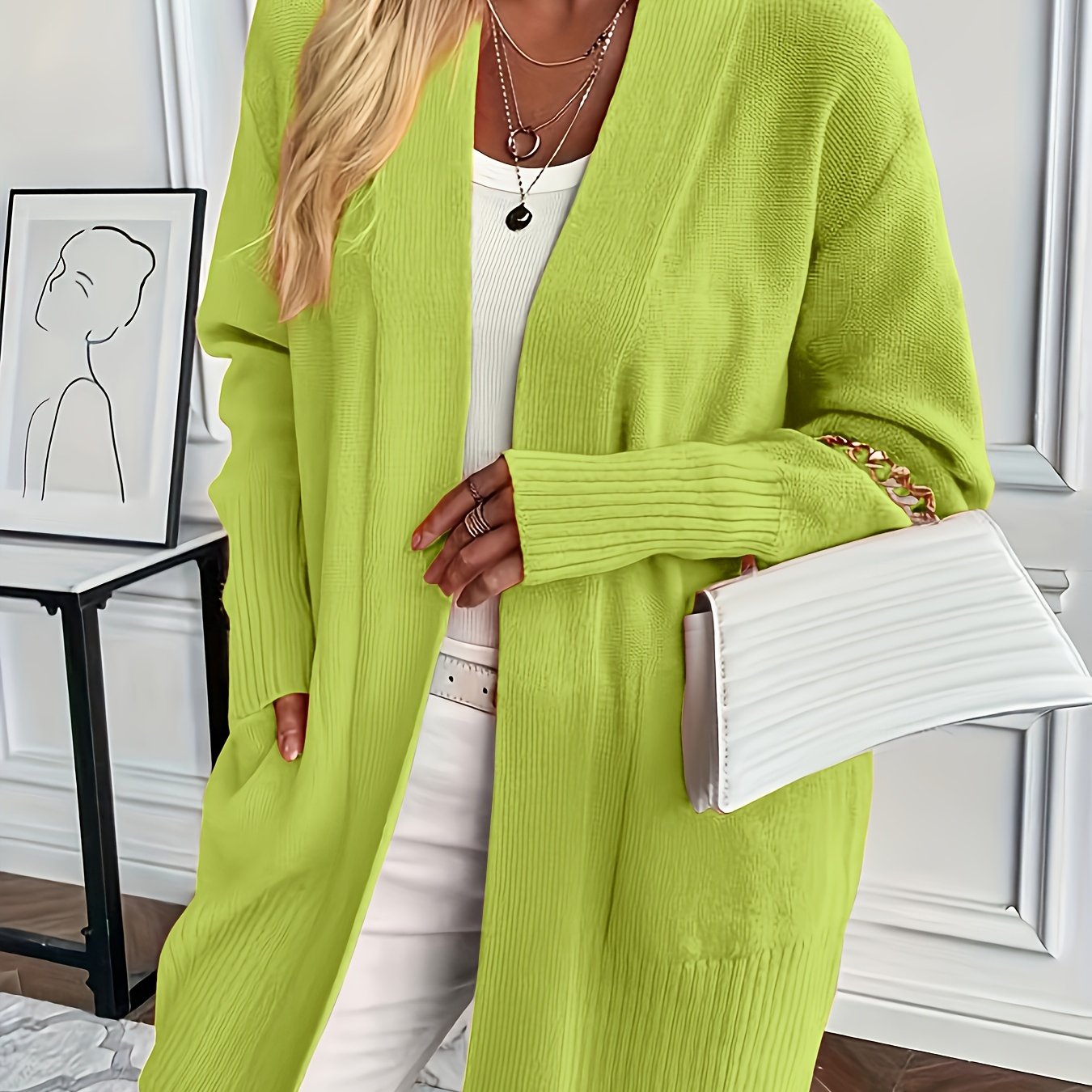 Rosavine | Open gebreid vest voor dames - Relaxed Fit, lange mouwen, gezellig casual vest met zakken