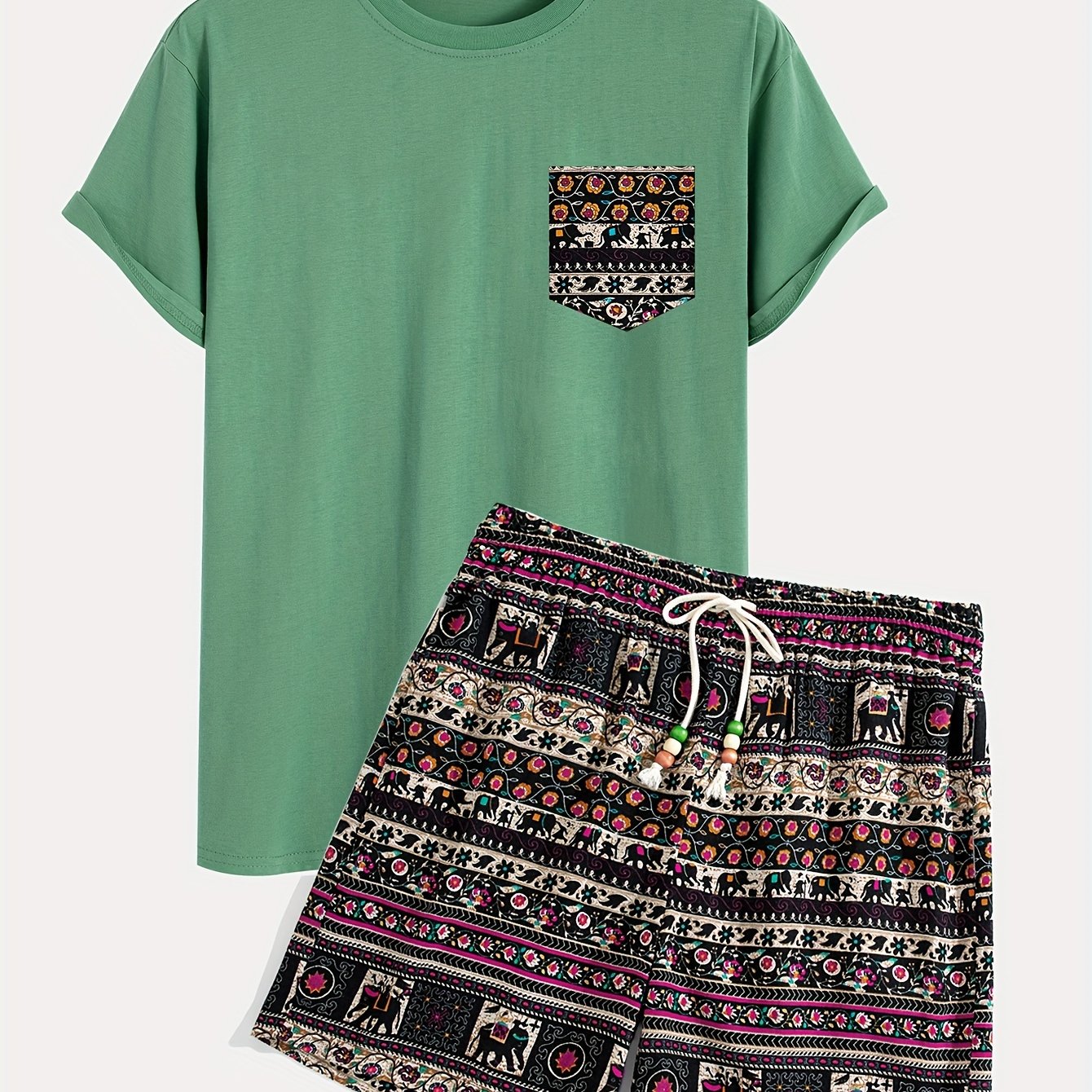 Wilson | Heren Boho Tribal Katoenen T-Shirt en Shorts Set - Casual Loungewear