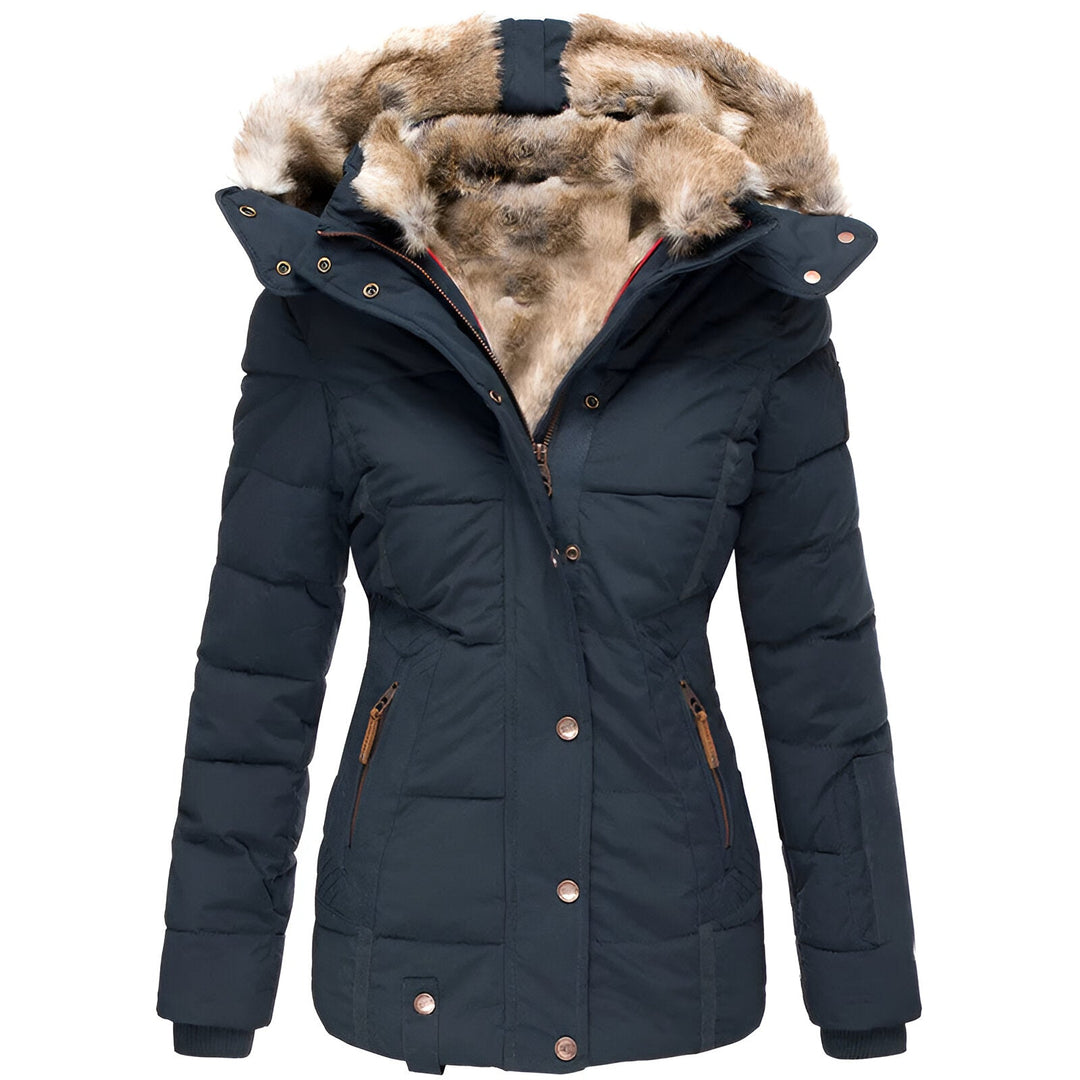 Dorte | Damespufferjas met capuchon en nepbont – Slim fit winterjas, warme gewatteerde bovenkleding