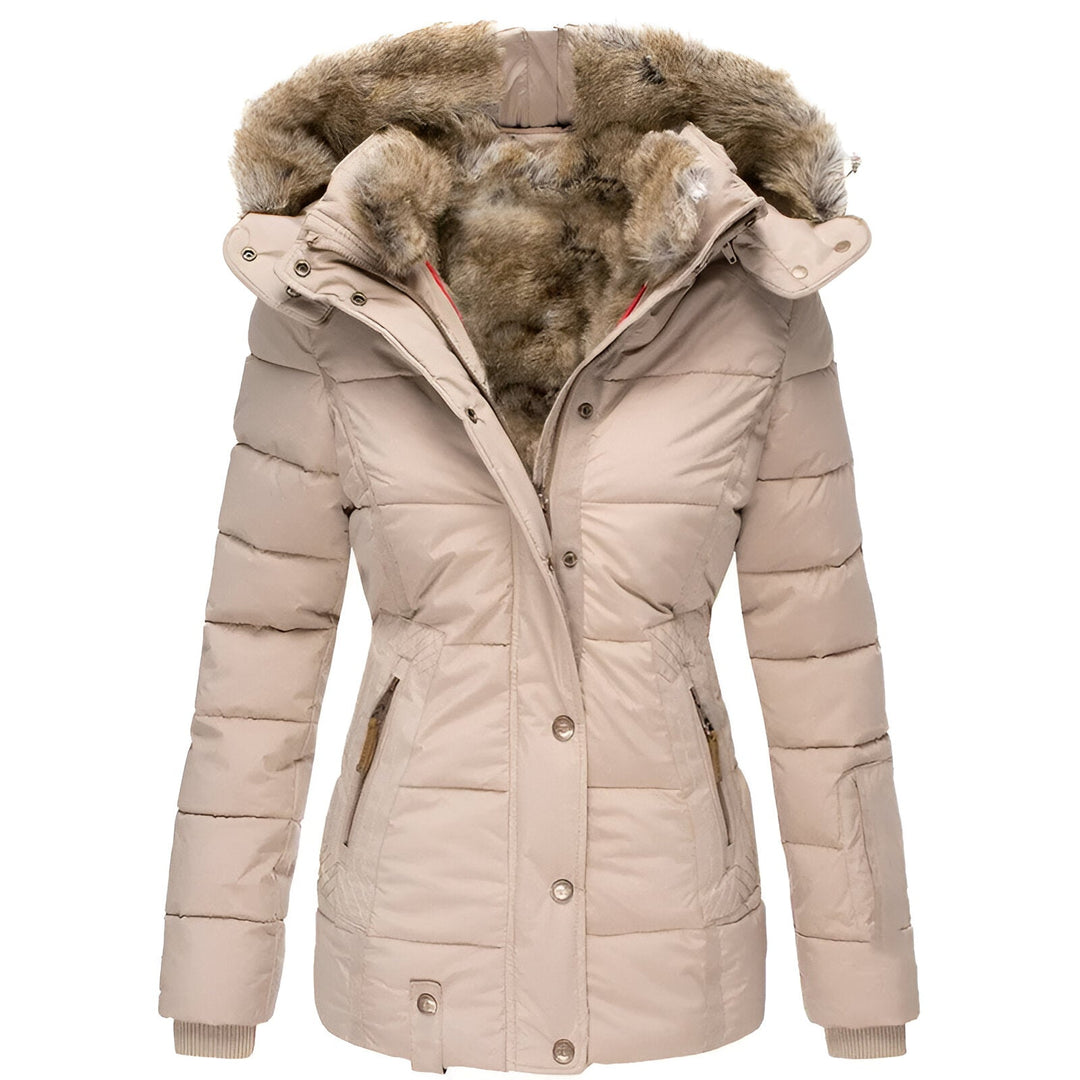 Dorte | Damespufferjas met capuchon en nepbont – Slim fit winterjas, warme gewatteerde bovenkleding