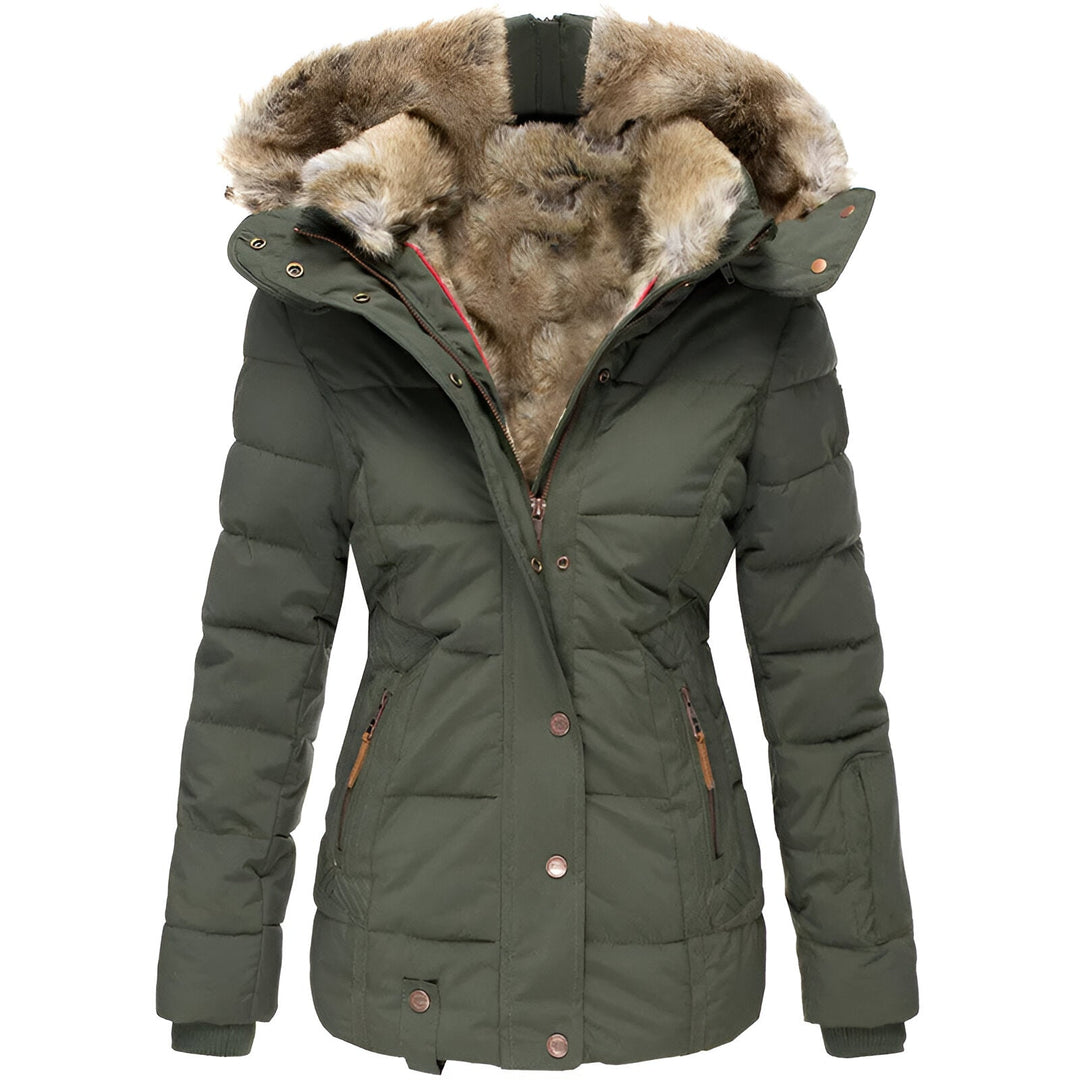 Dorte | Damespufferjas met capuchon en nepbont – Slim fit winterjas, warme gewatteerde bovenkleding