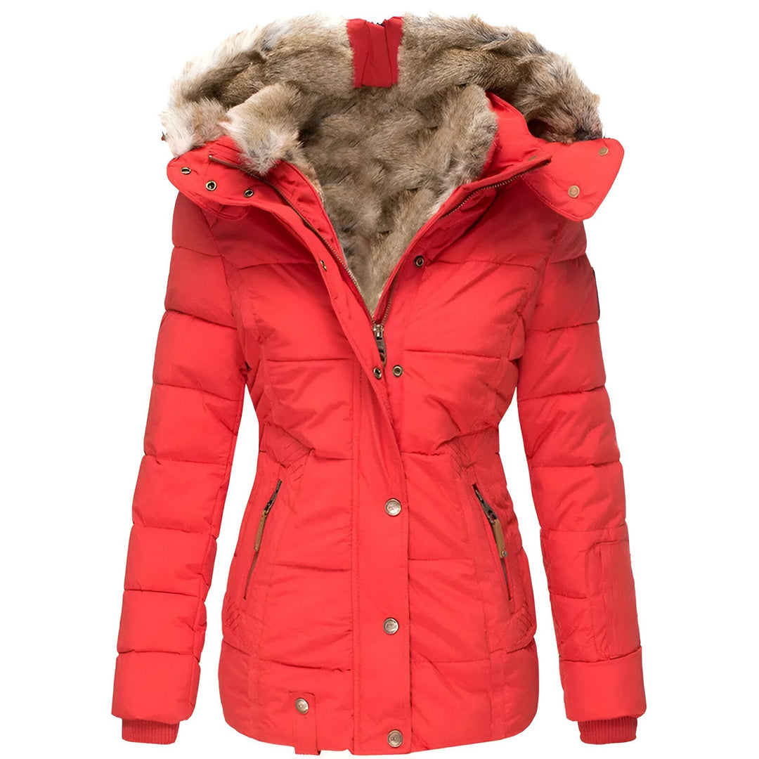 Dorte | Damespufferjas met capuchon en nepbont – Slim fit winterjas, warme gewatteerde bovenkleding