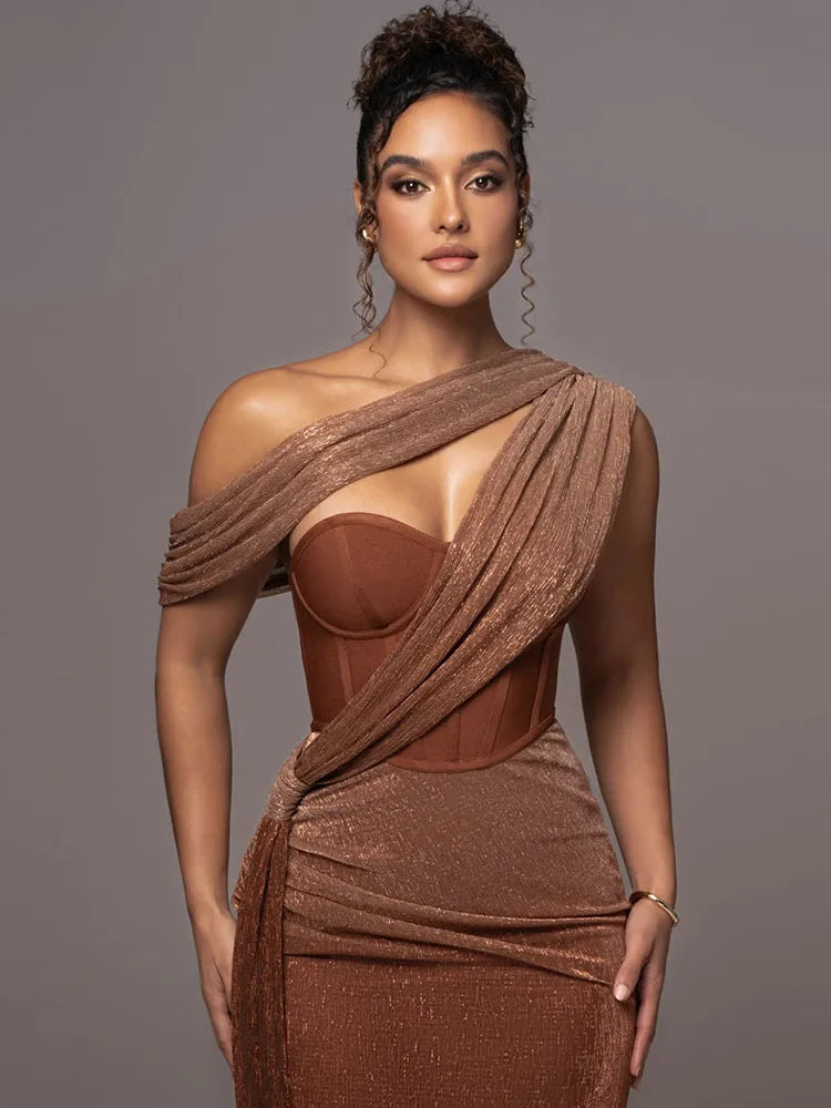 Taimi | Dames Korset Maxi Jurk - Elegante Gedrapeerde Gala Avondjurk