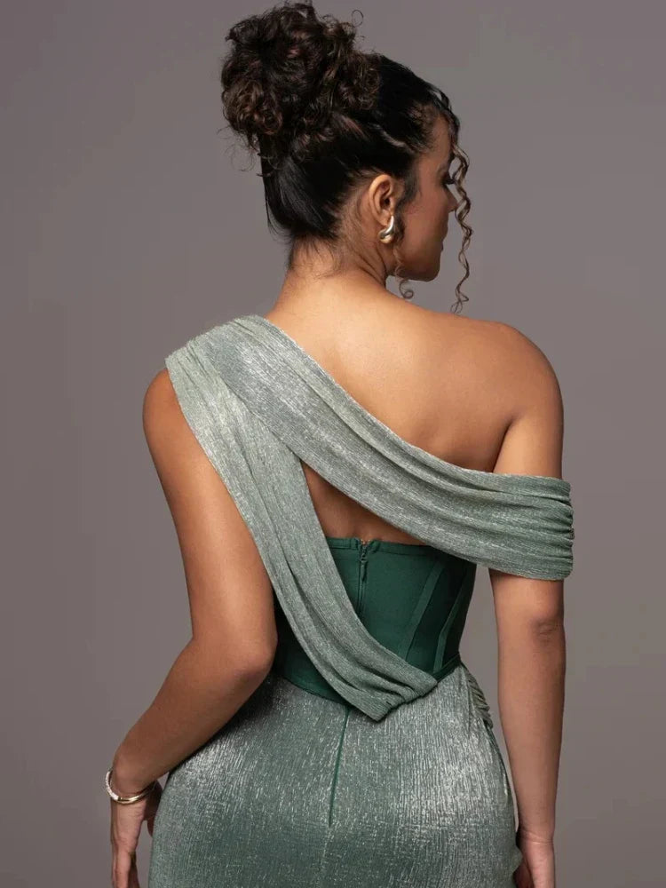 Taimi | Dames Korset Maxi Jurk - Elegante Gedrapeerde Gala Avondjurk