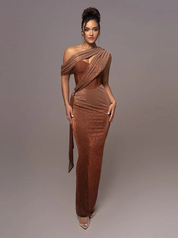 Taimi | Dames Korset Maxi Jurk - Elegante Gedrapeerde Gala Avondjurk