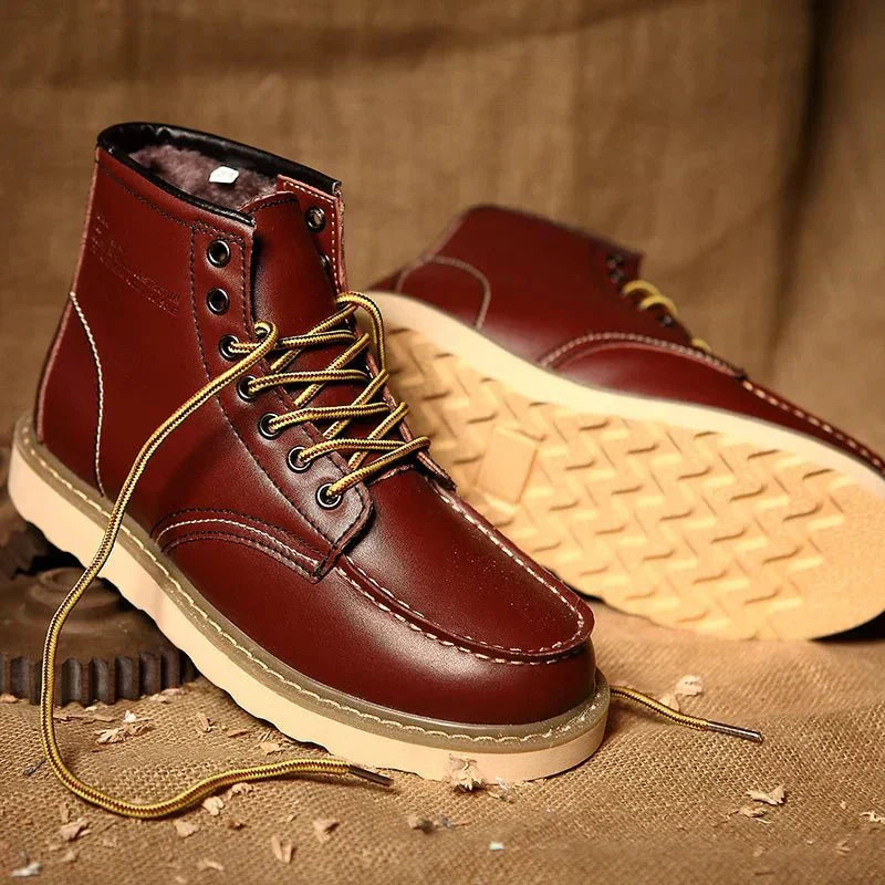 UrbanTread | Moc Toe-veterschoenen voor heren – Casual leren enkellaarzen met stevige zool