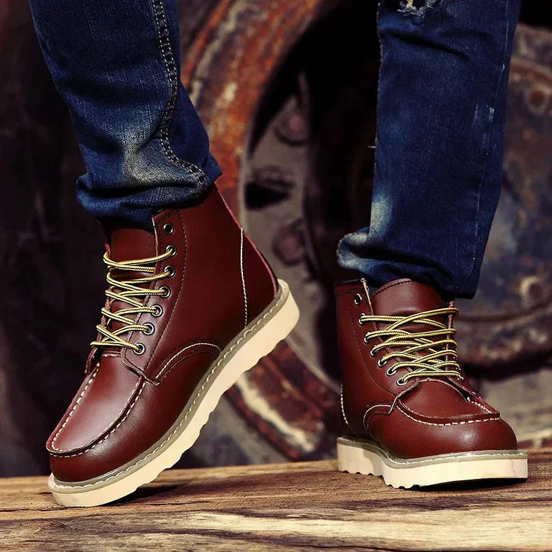 UrbanTread | Moc Toe-veterschoenen voor heren – Casual leren enkellaarzen met stevige zool