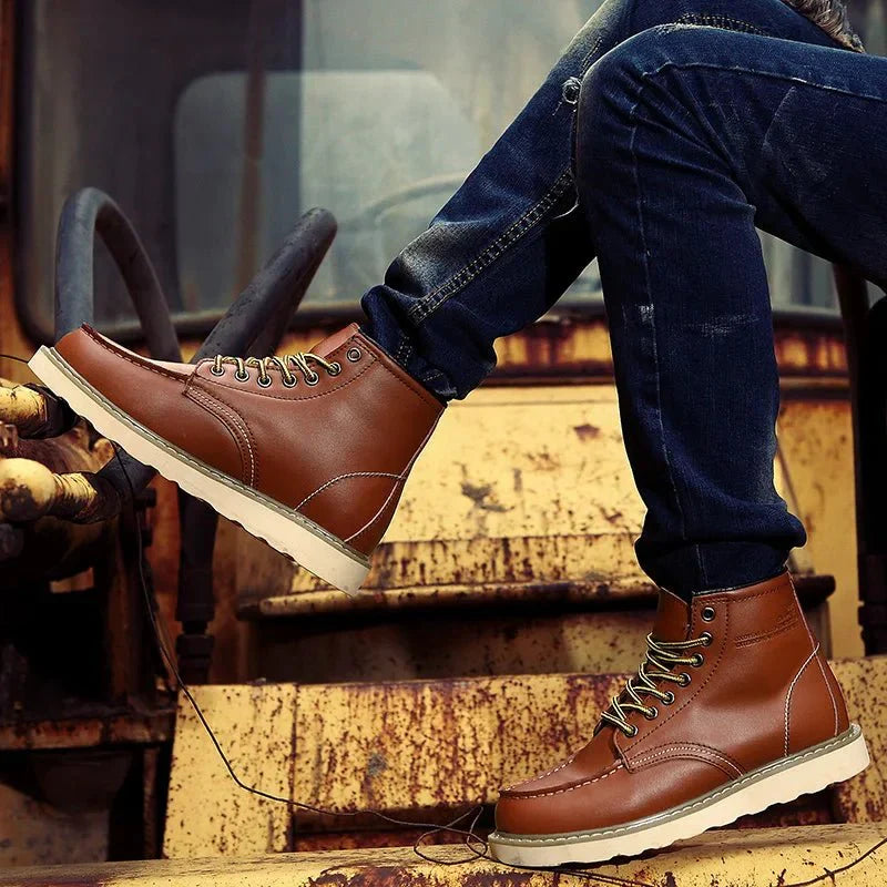 UrbanTread | Moc Toe-veterschoenen voor heren – Casual leren enkellaarzen met stevige zool