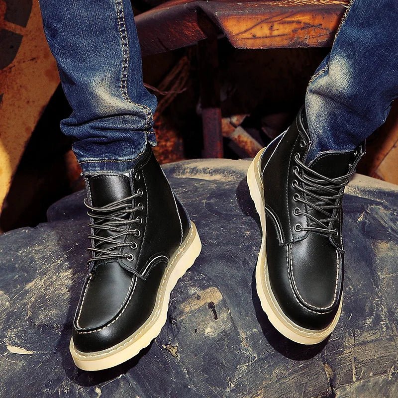 UrbanTread | Moc Toe-veterschoenen voor heren – Casual leren enkellaarzen met stevige zool