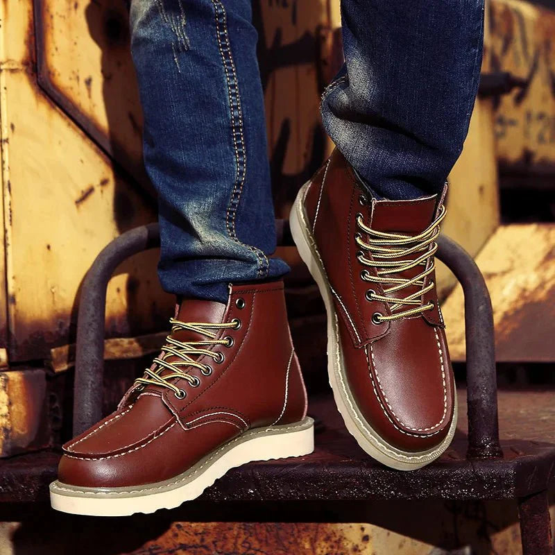 UrbanTread | Moc Toe-veterschoenen voor heren – Casual leren enkellaarzen met stevige zool