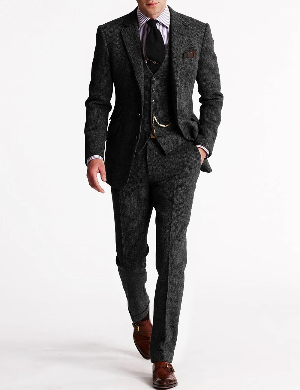 Dereck | Heren Wollen Tweed 3-delig pak - Formele blazer, colbert & broek set voor bruiloft, feest of avondkleding