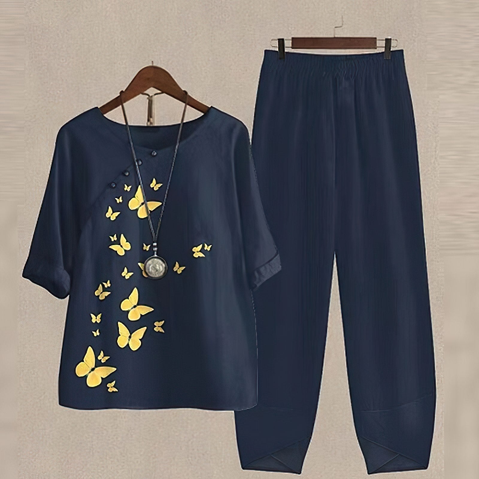 Lorina | Casual zomerse tweedelige set voor vrouwen - losse blouse & broek met wijde pijpen