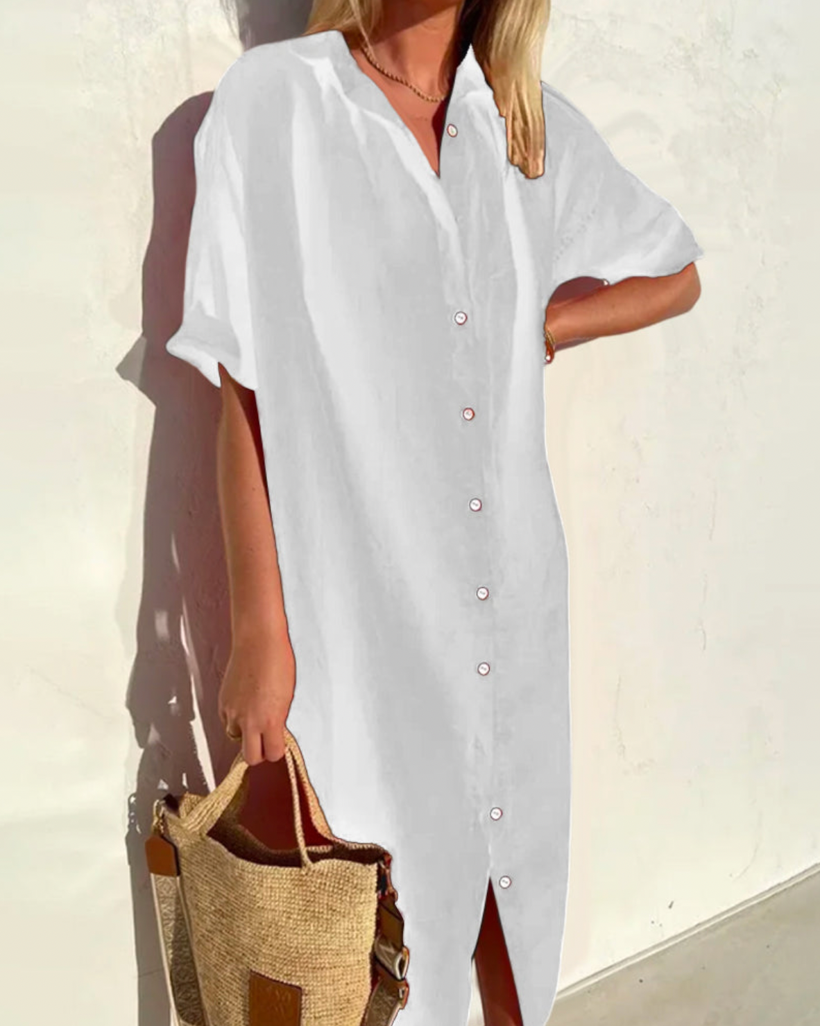 Carwyn | Linnen Blend Maxi Overhemdjurk - Breezy Zomerjurk met Knoopsluiting en Kraag