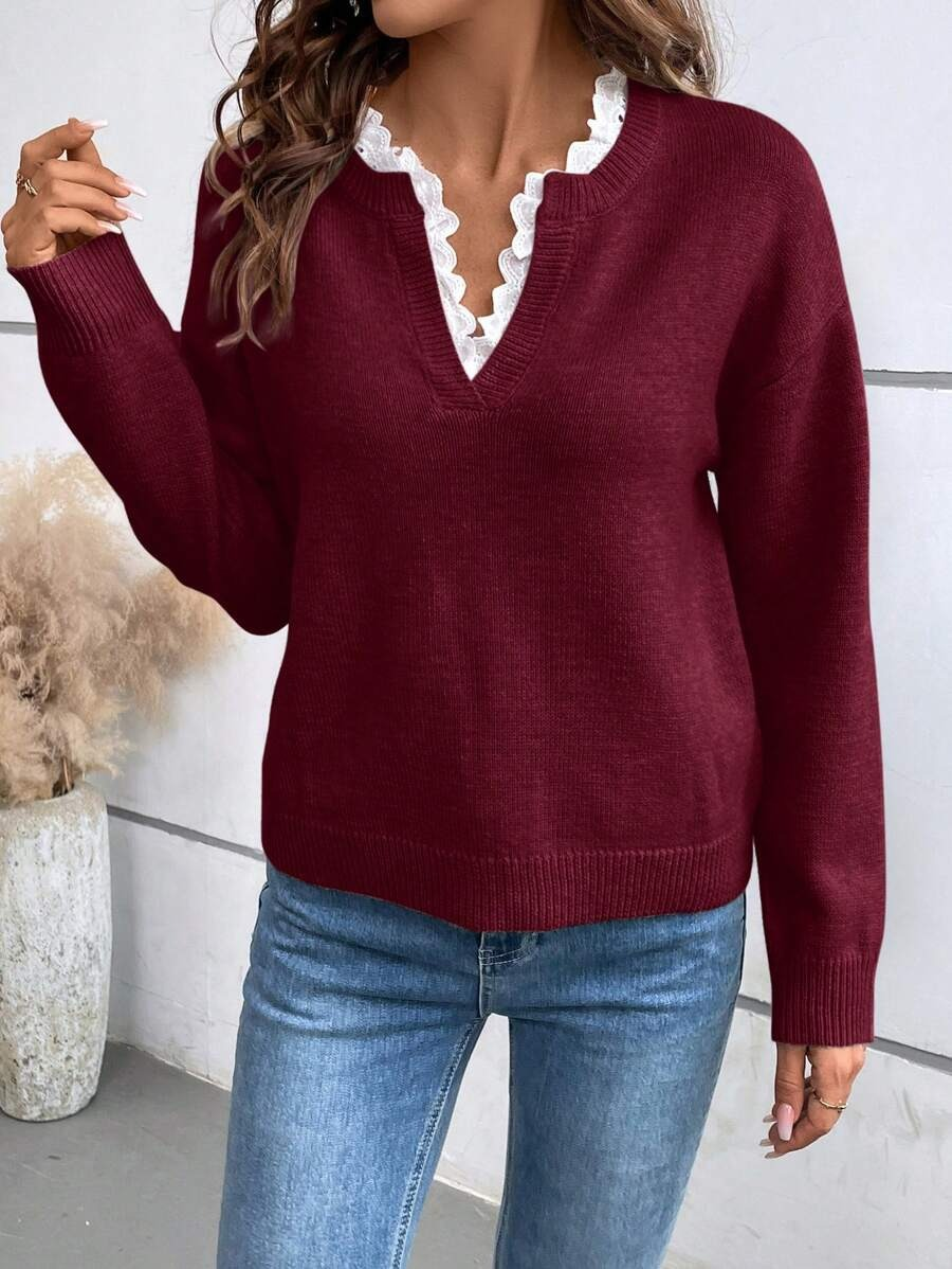 Cyrelle | Dames trui met V-hals en ruches, elegante chique pullover, lichtgewicht modieuze top