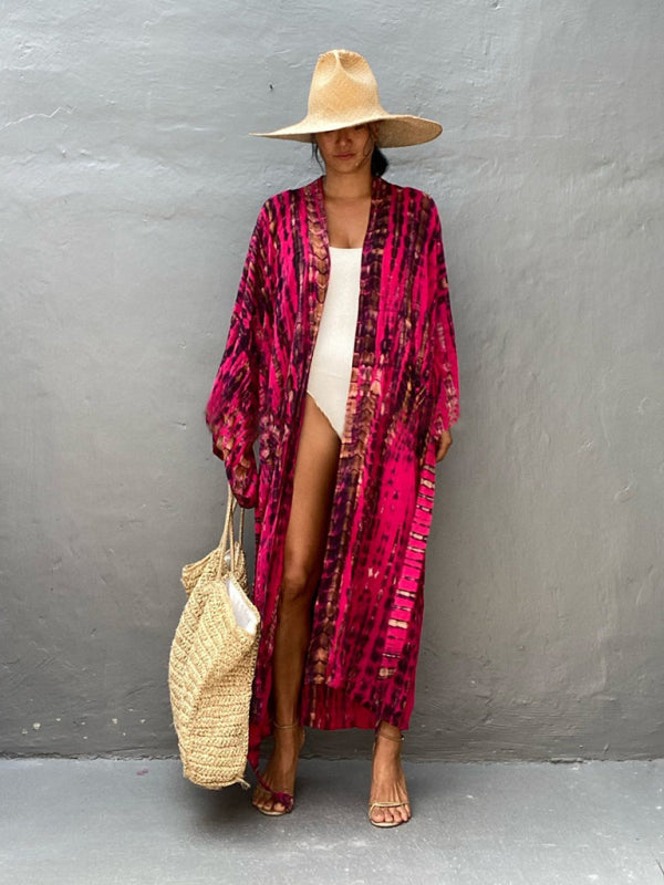Aino | Boheemse lichtgewicht strandkimono - zomer gewaad, Tie-dye print