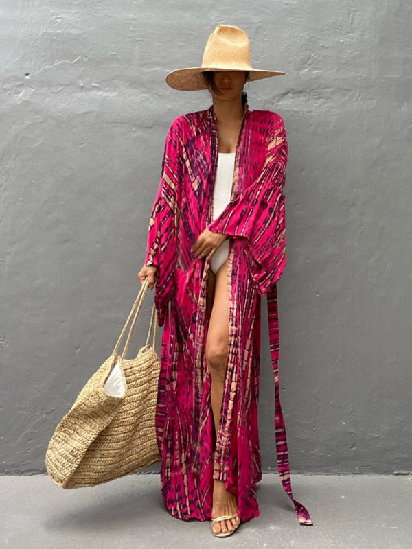 Aino | Boheemse lichtgewicht strandkimono - zomer gewaad, Tie-dye print
