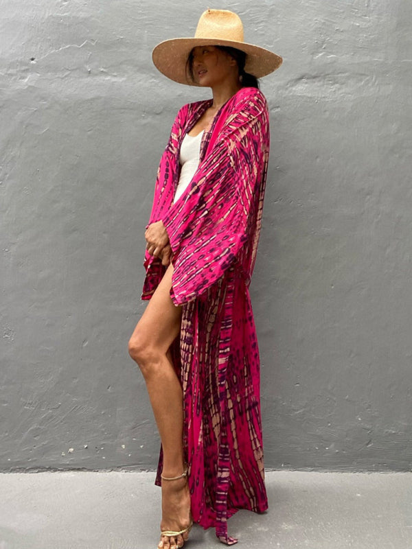 Aino | Boheemse lichtgewicht strandkimono - zomer gewaad, Tie-dye print
