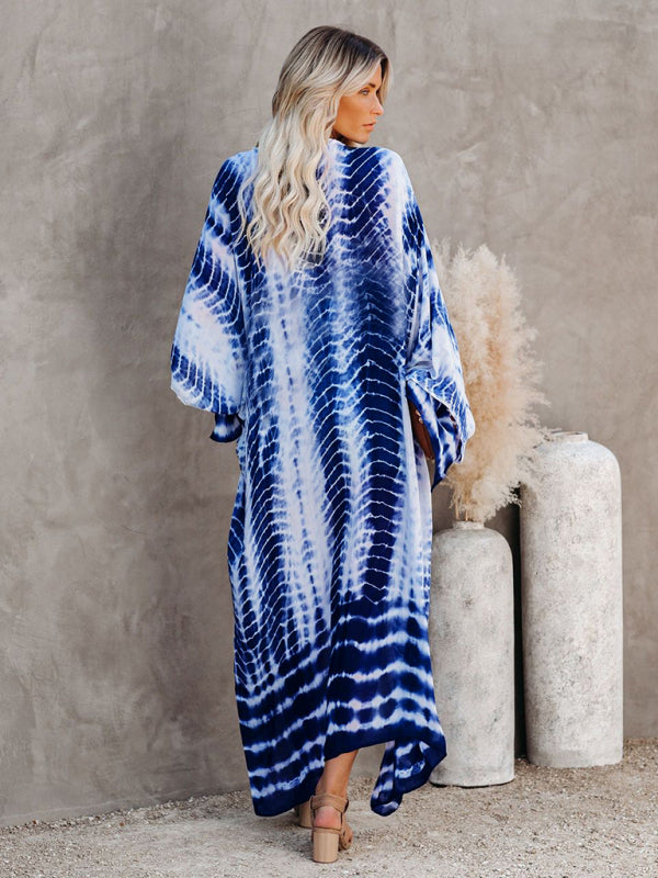 Aino | Boheemse lichtgewicht strandkimono - zomer gewaad, Tie-dye print